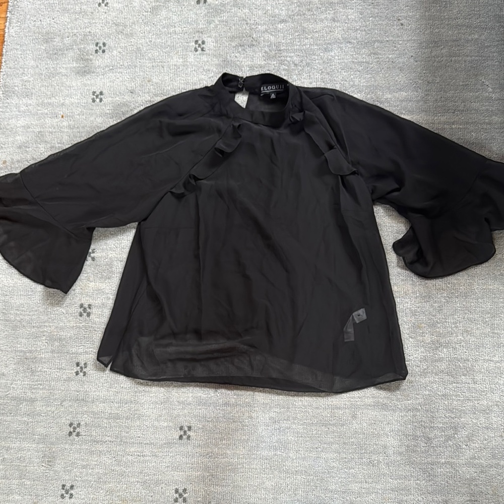 Eloquii Black Ruffle Sleeve Blouse